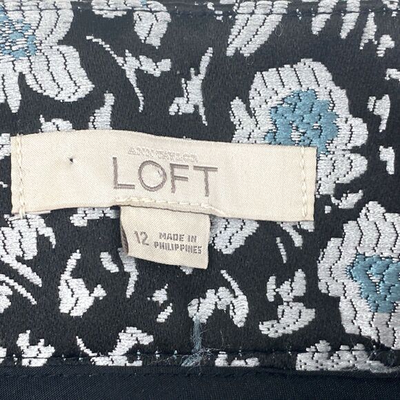 LOFT Mini Skirt Womens 12 Blue Floral Jacquard A-Line Pockets Workwear Casual - Picture 3 of 12